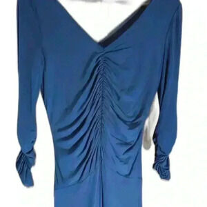 Nue by Shani V-Neck Ruched Bodycon Dress - Blue